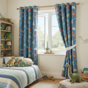 Blue Dinosaur Kids Room Curtains