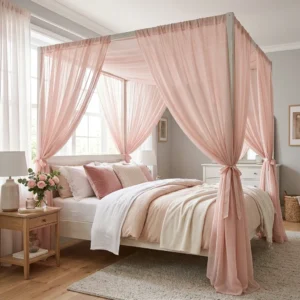 Blush Pink Chiffon Canopy Bed Curtains