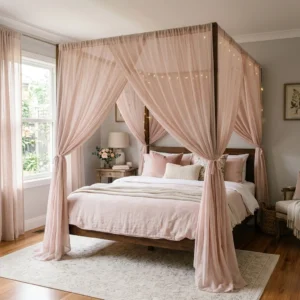 Blush Pink Voile Canopy Curtains