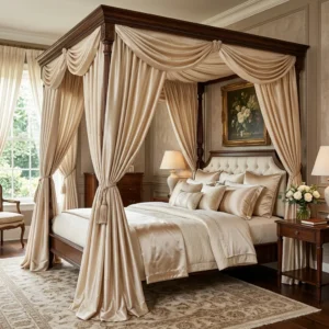 Champagne Silk Canopy Bed Curtains