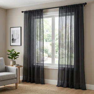 Charcoal Black Sheer Panel Curtains