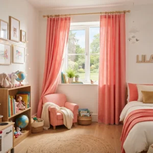 Coral Pink Kids Room Curtains