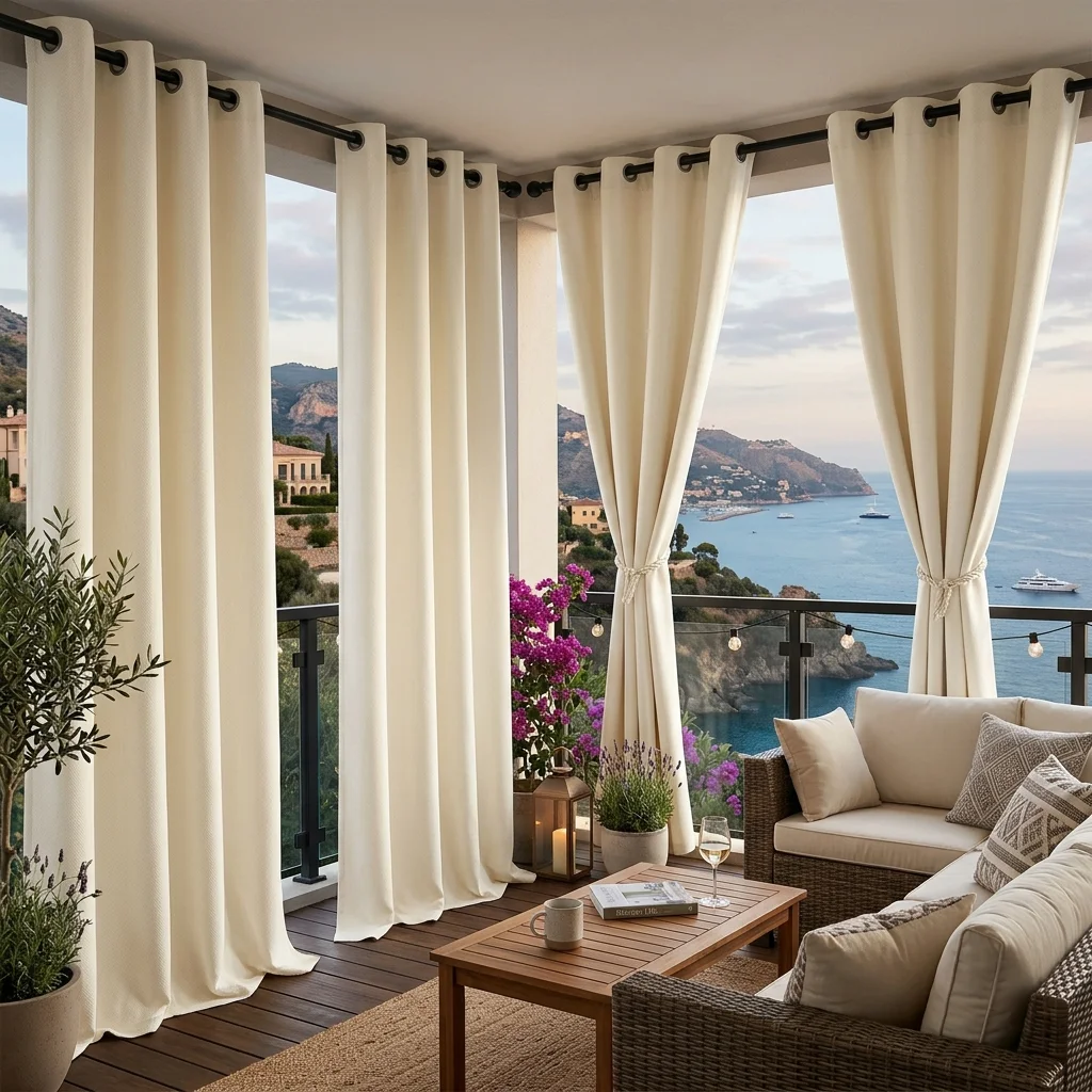 Cream Waterproof Balcony Curtains
