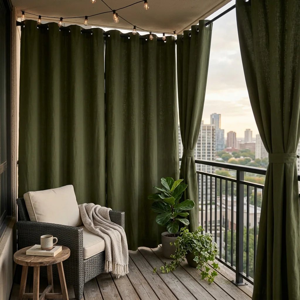 Dark Olive Privacy Balcony Curtains