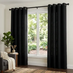 Deep Black Eyelet Curtains
