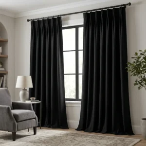 Deep Black Pinch Pleat Curtains