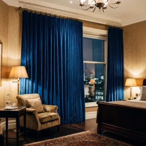 Deep Blue Velvet Hotel Curtains