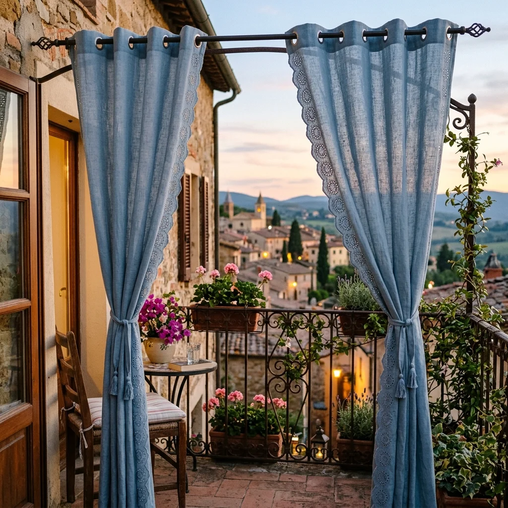 Dusty Blue Eyelet Balcony Curtains
