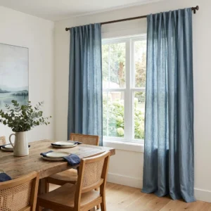 Dusty Blue Linen Dining Room Curtains