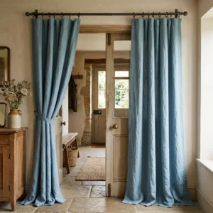 Dusty Blue Linen Door Curtains