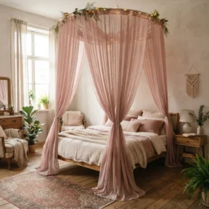 Dusty Rose Chiffon Canopy Curtains