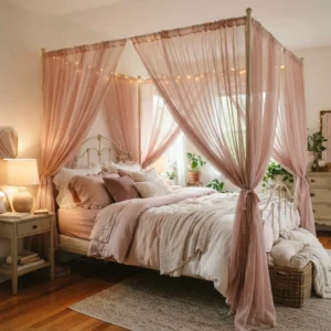 Dusty Rose Sheer Canopy Bed Curtains
