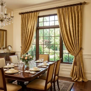 Gold Jacquard Dining Room Curtains