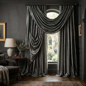 Graphite Silk Curtains