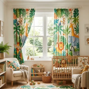 Green Jungle Safari Kids Room Curtains