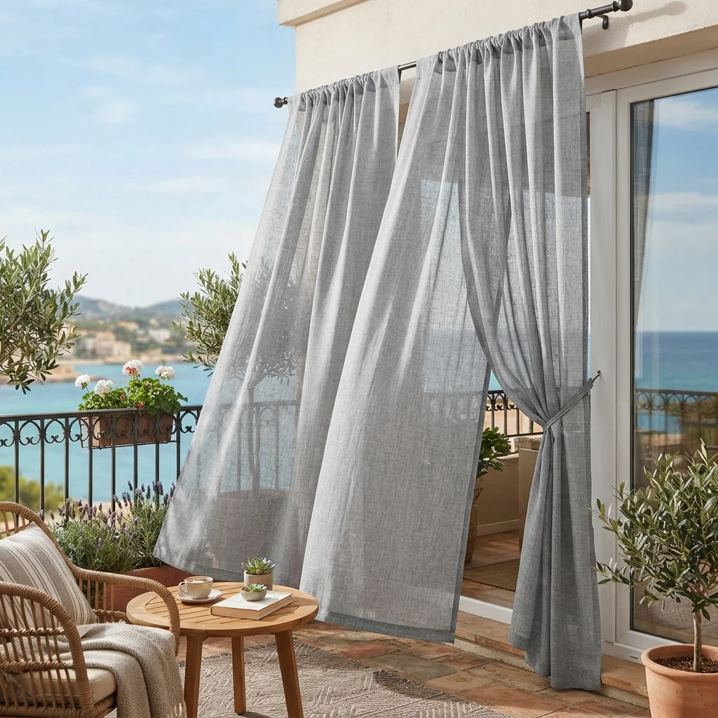 Grey Semi-Sheer Balcony Curtains