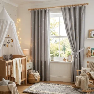 Grey Star Print Kids Room Curtains