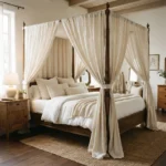 Ivory Linen Canopy Bed Curtains