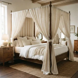 Ivory Linen Canopy Bed Curtains
