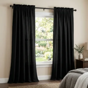 Jet Black Rod Pocket Curtains