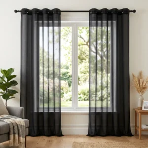 Jet Black Sheer Panel Curtains