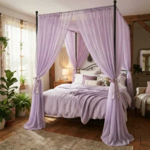 Lavender Chiffon Canopy Bed Curtains