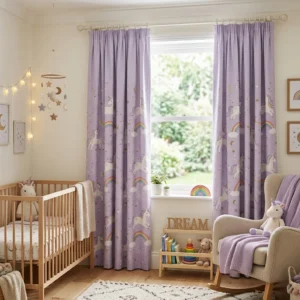 Lavender Unicorn Kids Room Curtains