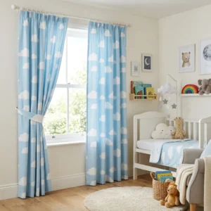 Light Blue Cloud Print Kids Room Curtains