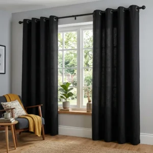 Matte Black Eyelet Curtains