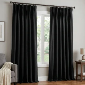 Matte Black Pinch Pleat Curtains