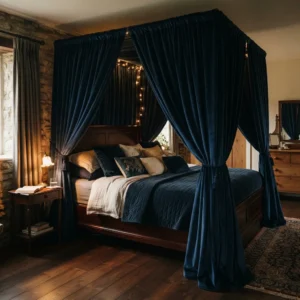 Midnight Blue Canopy Bed Curtains