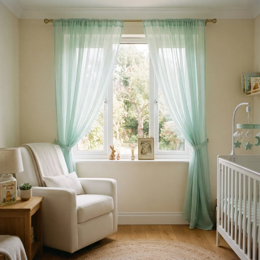 Mint Green Sheer Nursery Curtains - Image 4