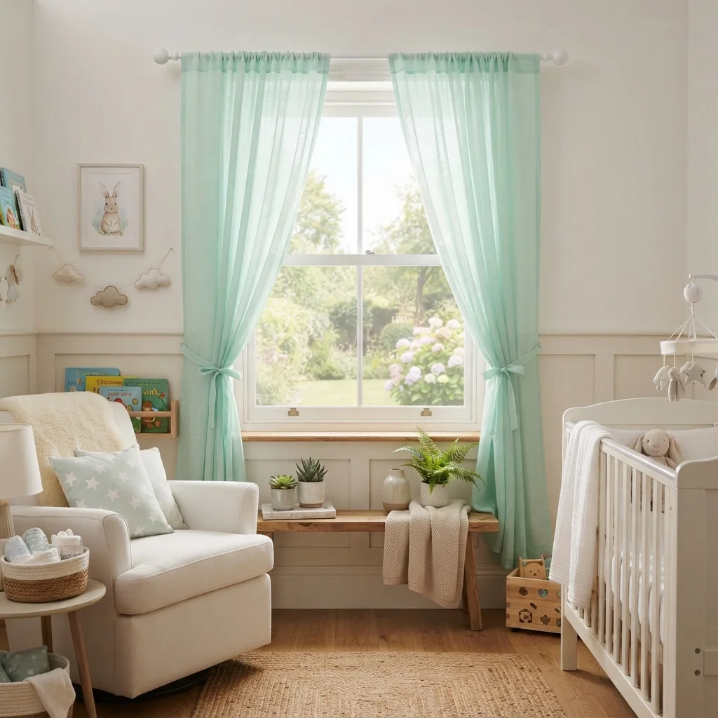 Mint Green Sheer Nursery Curtains - Image 3