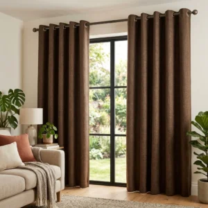 Mocha Brown Eyelet Curtains