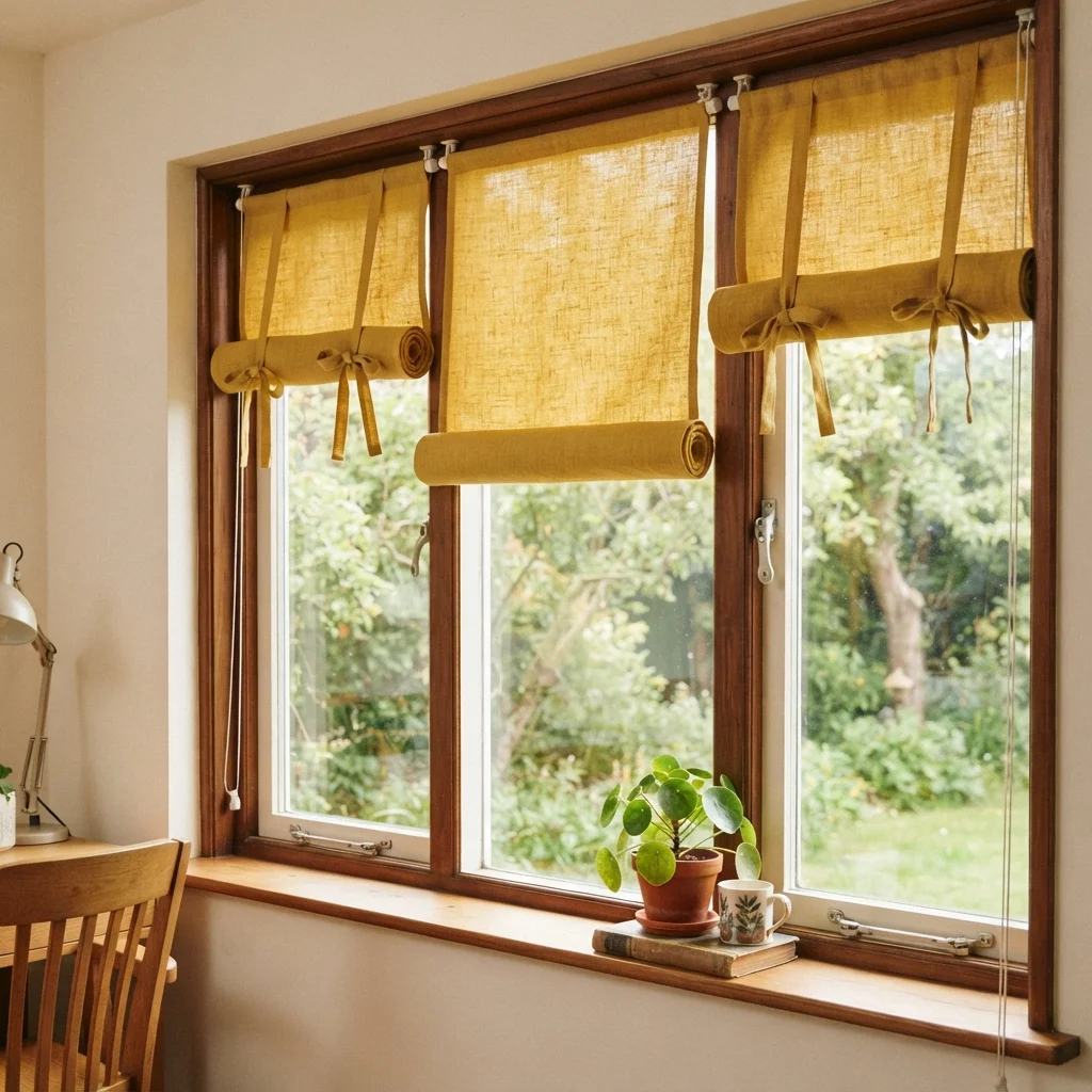 Mustard Yellow Roll Up Curtains - Image 4