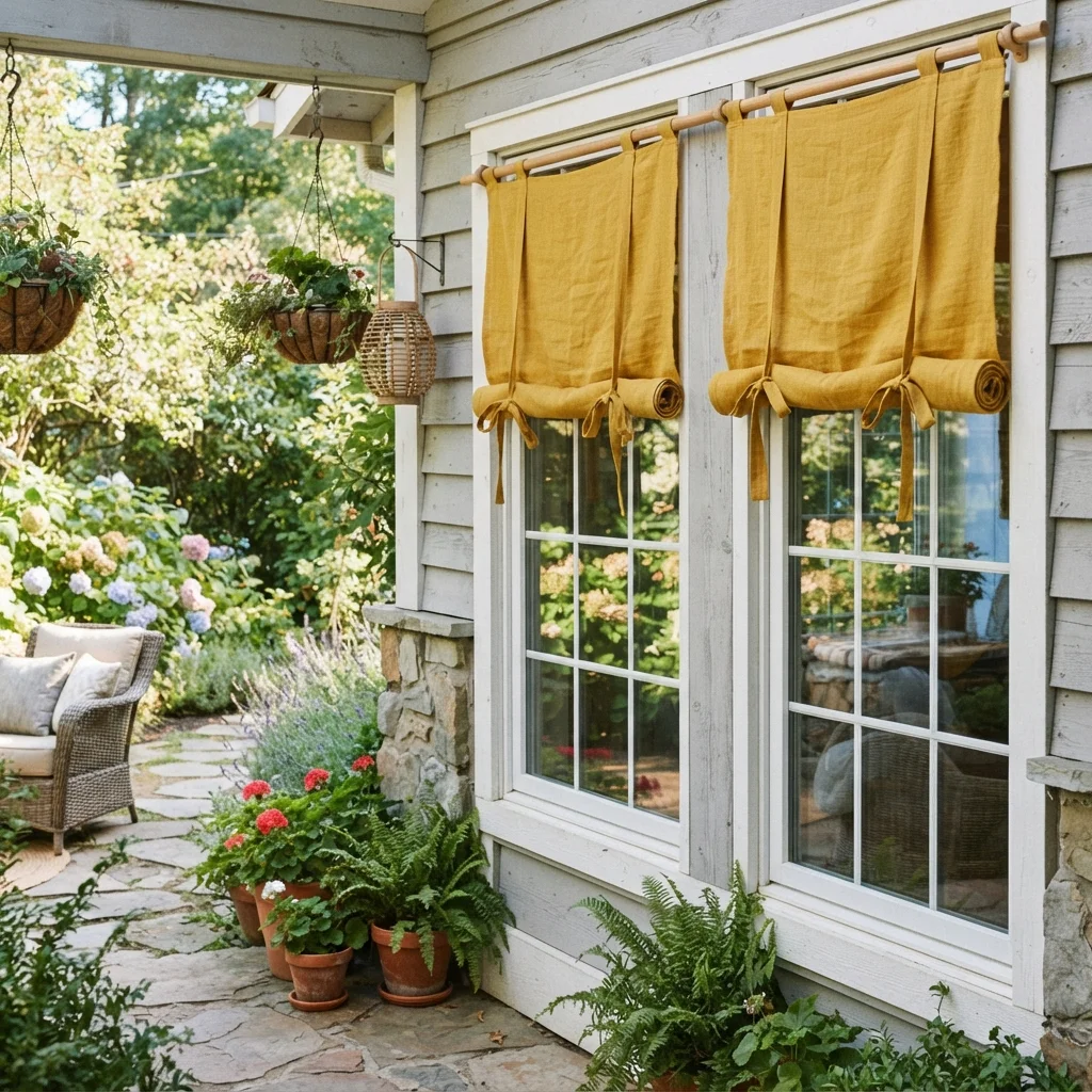 Mustard Yellow Roll Up Curtains - Image 3