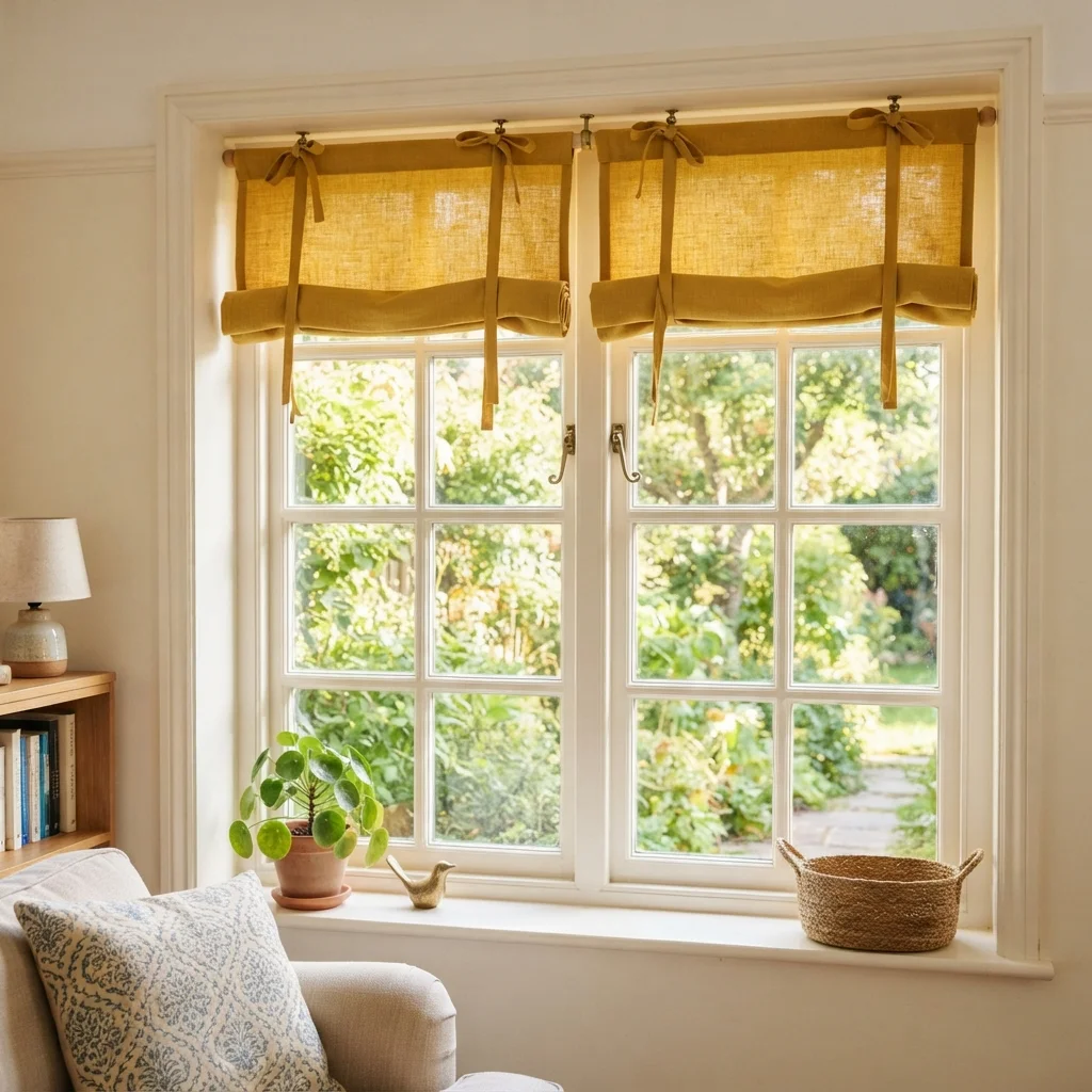 Mustard Yellow Roll Up Curtains - Image 2