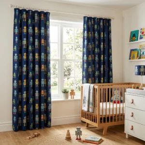 Navy Blue Robot Print Room Curtains Abu Dhabi