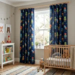 Navy Blue Robot Print Room Curtains Abu Dhabi