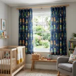 Navy Blue Robot Print Room Curtains Abu Dhabi