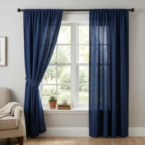 Navy Blue Rod Pocket Curtains