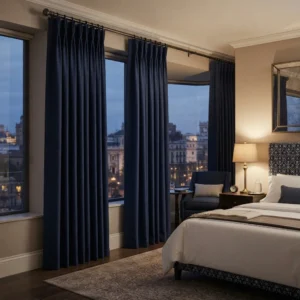 Navy Pinch Pleat Hotel Curtains