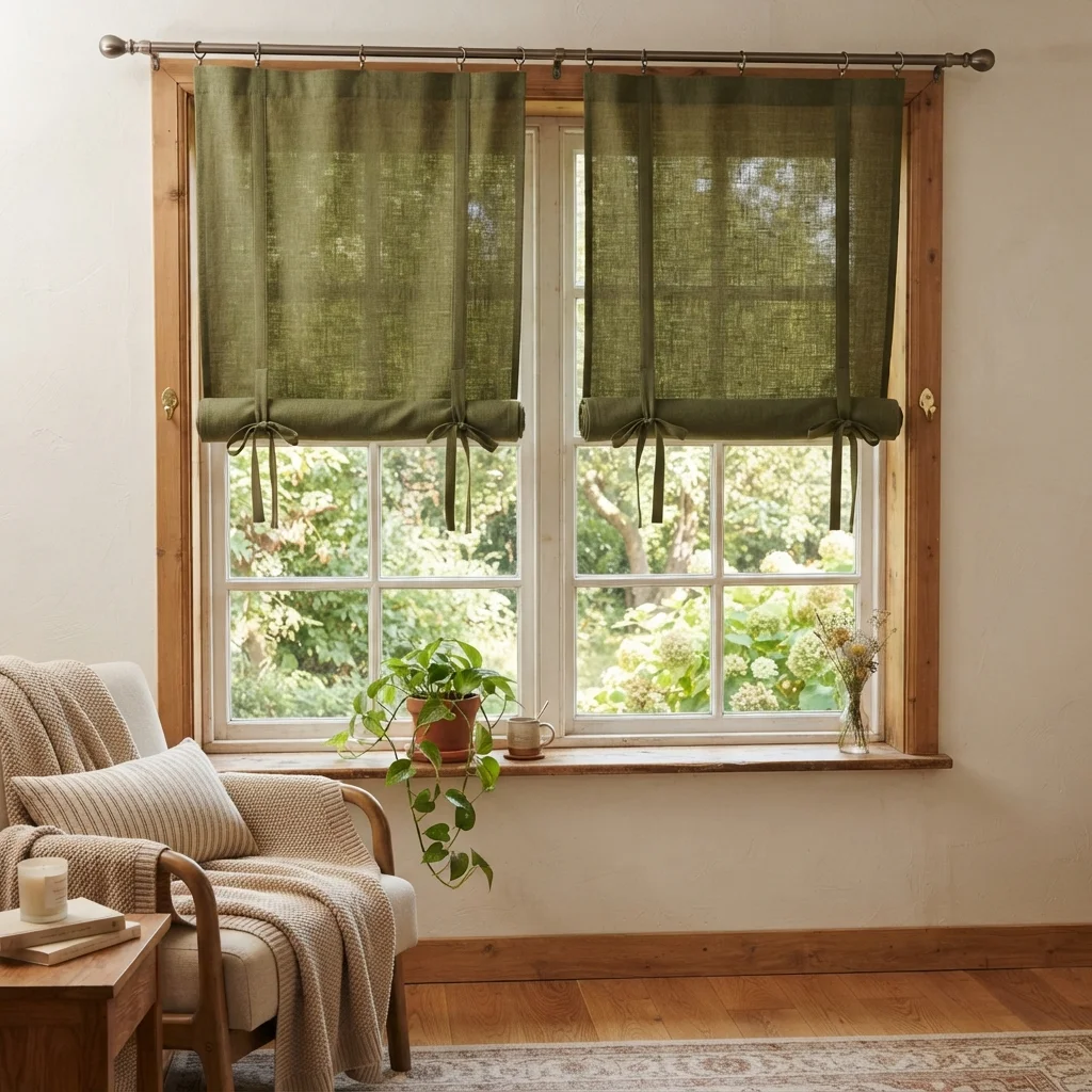 Olive Green Roll Up Curtains