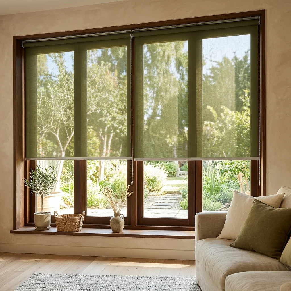 Olive Green sunscreen blinds Abu Dhabi for living room windows