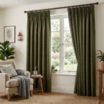 Olive Pencil Pleat Home Curtains