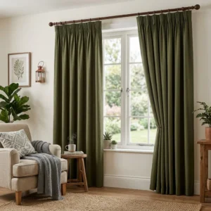Olive Pencil Pleat Home Curtains