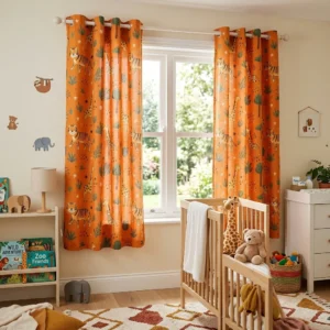 Orange Animal Print Kids Room Curtains