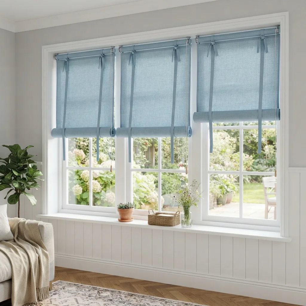 Powder Blue Roll Up Curtains
