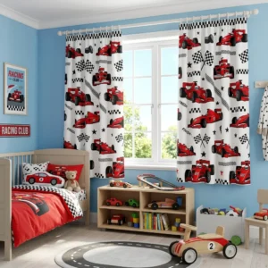 Red Racing Car Kids Room Curtains