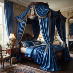 Royal Blue Silk Canopy Curtains